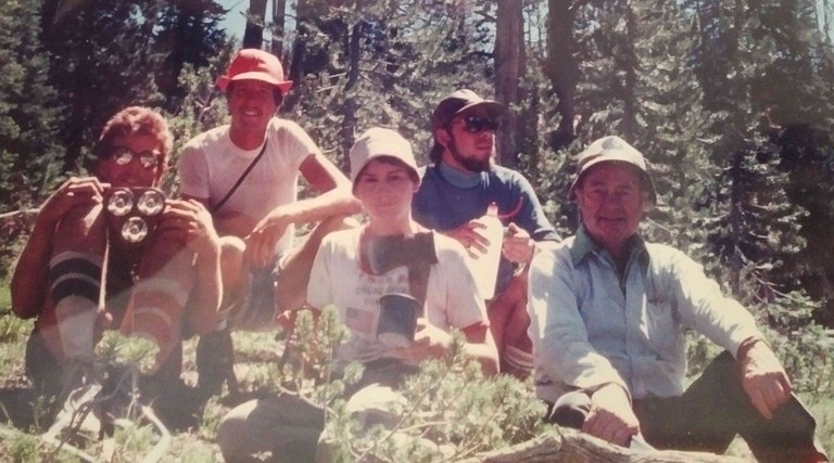 Hawke Robinson Lost Packer Mine with Survey Crew on "Back Side of The Pinnacles", with Grandfather James Ivers III on far right, and cousin Matt Ivers on far left. Some time around 1983 or 1984. Hatchett is for helping clear tree branches for line of site survey shots, and driving survey stakes.